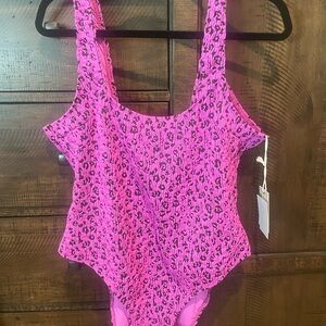 Good American Vibrant Pink Animal Print Kids One Piece